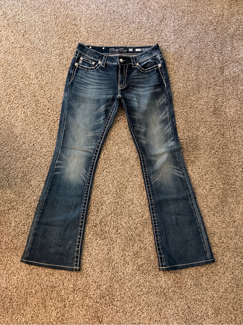 Miss Me Women's Dark Blue Bootcut Jeans with Faded Detailing